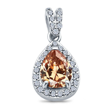 Pear Shape Simulated Champagne CZ Pendant for Necklace 925 Sterling Silver